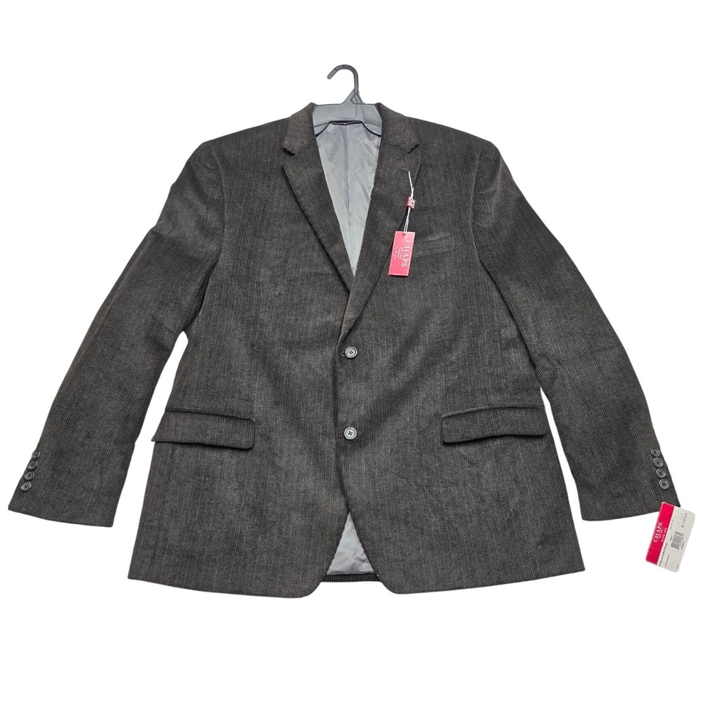 Chaps Slim Fit Corduroy Sport Coat Blazer Charcoal Gray Men 48R NWT Academia